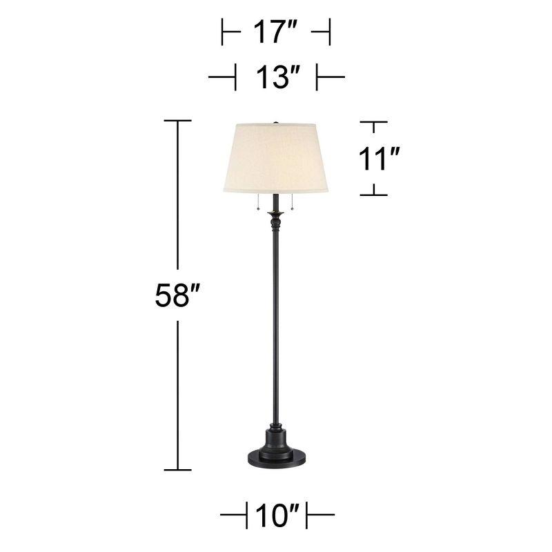 360 Lighting Spenser Rustic Farmhouse Floor Lamp 58" Tall Oiled Bronze Metal Off White Linen Empire Shade for Living Room Bedroom Office House Home