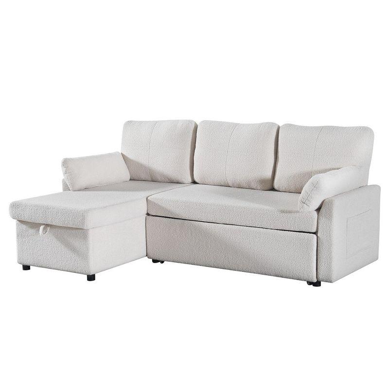 84.2" Sleeper Sofa Bed,Pull Out Sofa Bed with Storage Chaise L Shape Sectional Sofa Bed in Beige