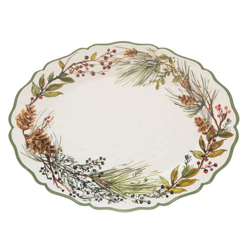 Winters Forest Melamine 2pc Platter Set - round 14" Oval 18" x 13.5 (Set of 2)