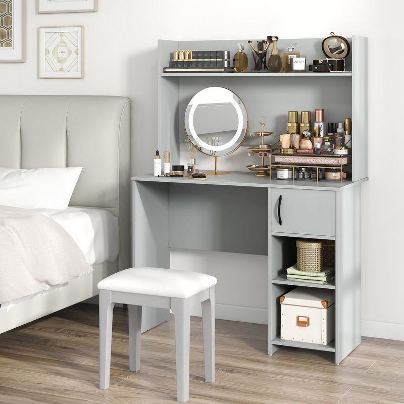Tangkula Computer Desk Home Office Desk w/ Raised Display Shelf & 2 Open Shelves Gray