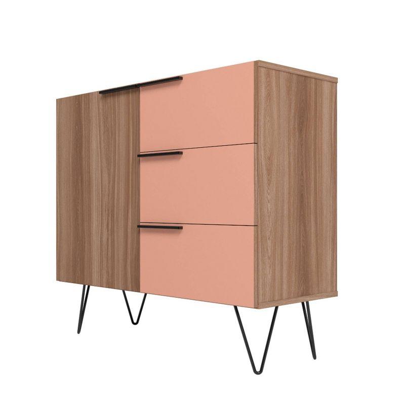 35.43" Beekman Dresser Brown/Pink - Manhattan Comfort: Splayed Metal Legs, Mid-Century Storage
