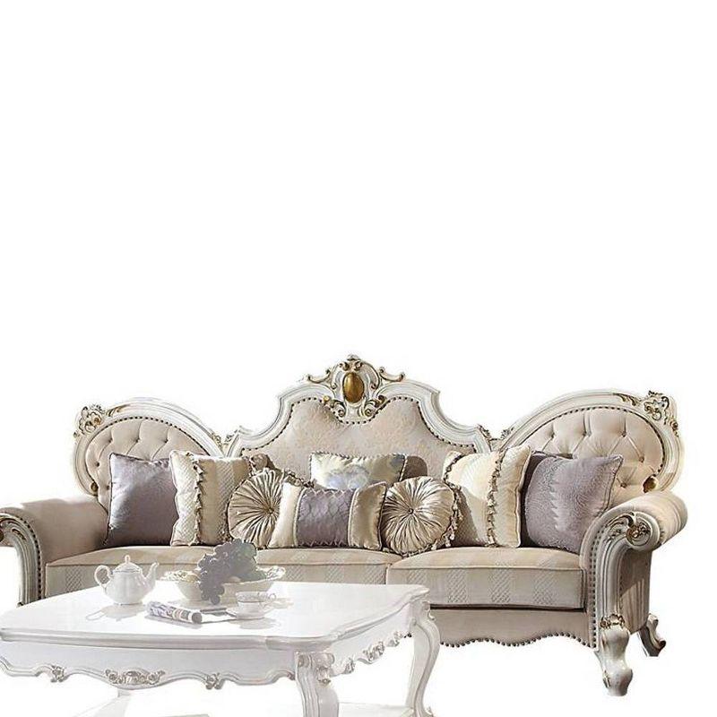 110" Antique Pearl Floral Tufted Microfiber Sofa