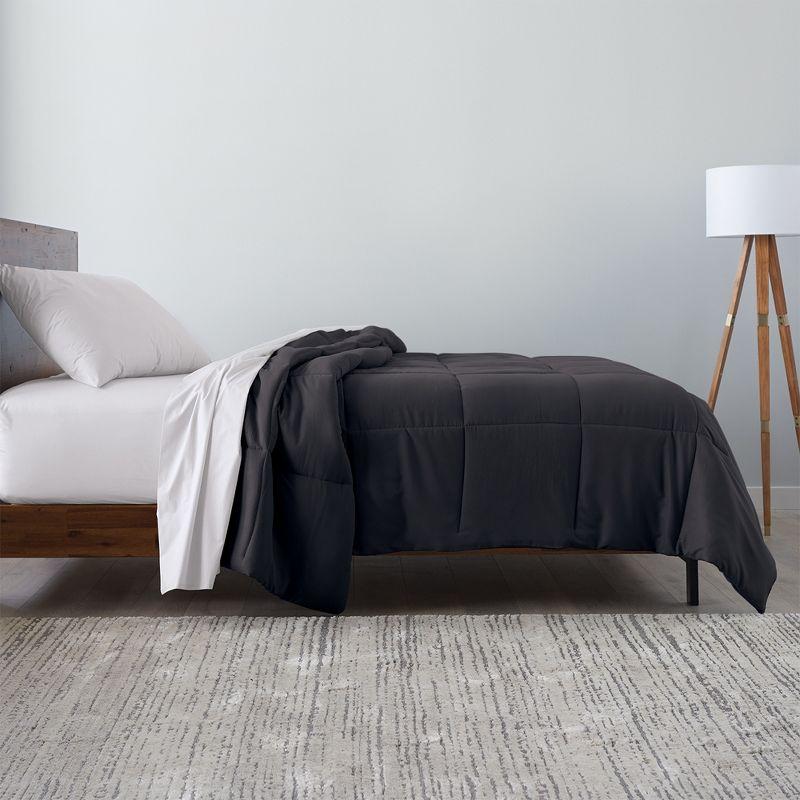Ella Jayne Microfiber Down-Alternative Solid Color Comforter  -  Black  -  Full/Queen