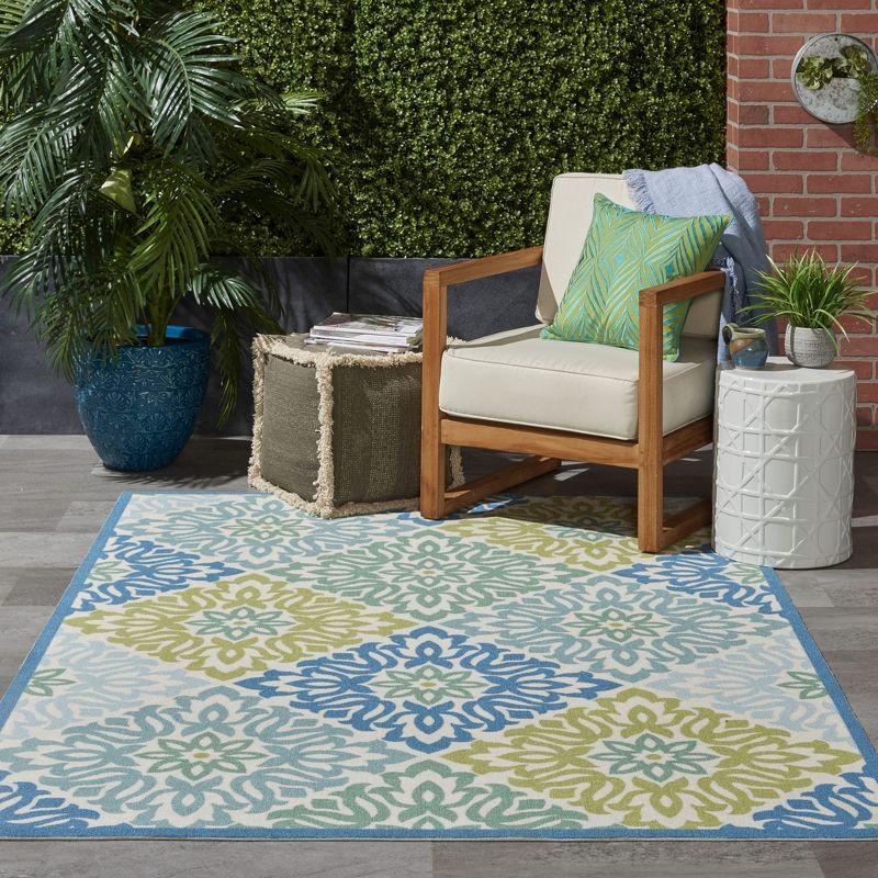 Blue and Green Floral Rectangular Synthetic Area Rug 4' x 6'