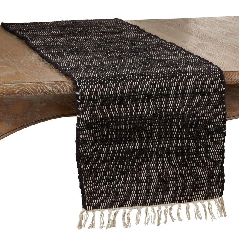 Black Cotton Chindi Table Runner with Tasseled Edges