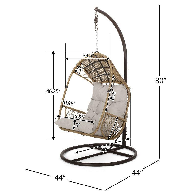 Malia Outdoor Wicker Hanging Chair with Stand Brown/Beige - Christopher Knight Home: Egg Swing with Cushion & Steel Frame