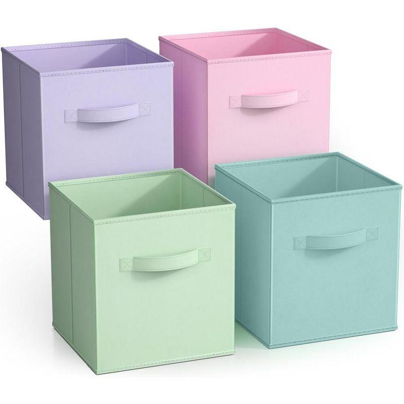 Pastel Foldable Fabric Storage Cube Bins with Handles, 11 Inch