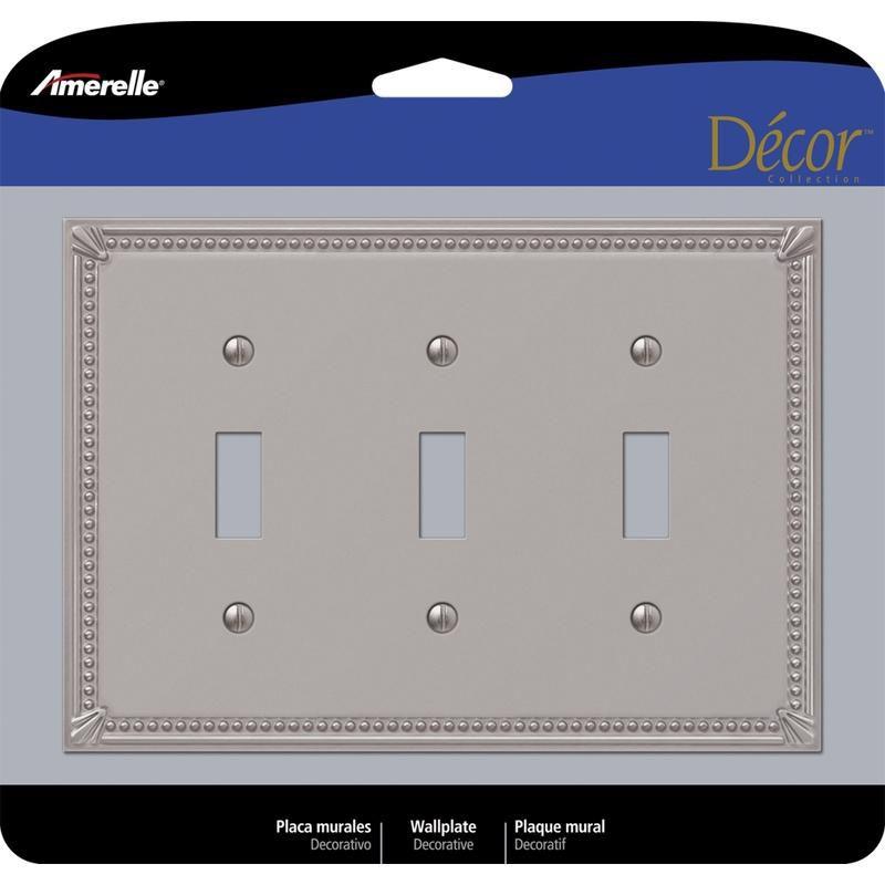 Amerelle Brushed Nickel 3-Gang Metal Toggle Wall Plate