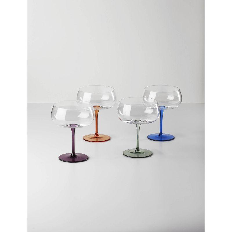 Colorful Margarita Glass Set with Multicolor Stems, Set of 4