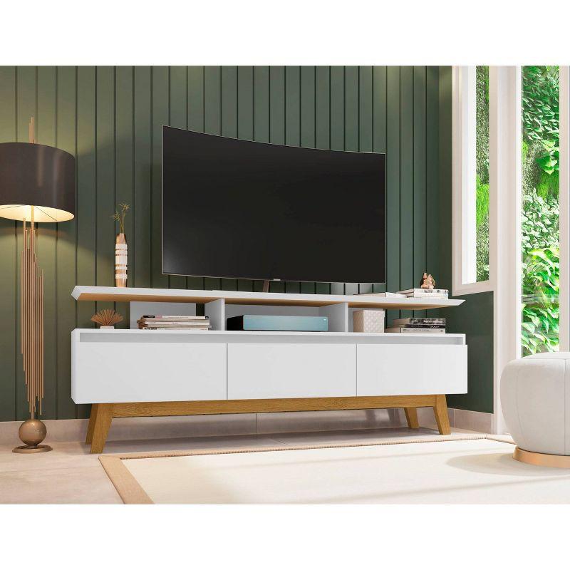 Mid-Century Modern White TV Stand with Open & Concealed Storage, 70.86"