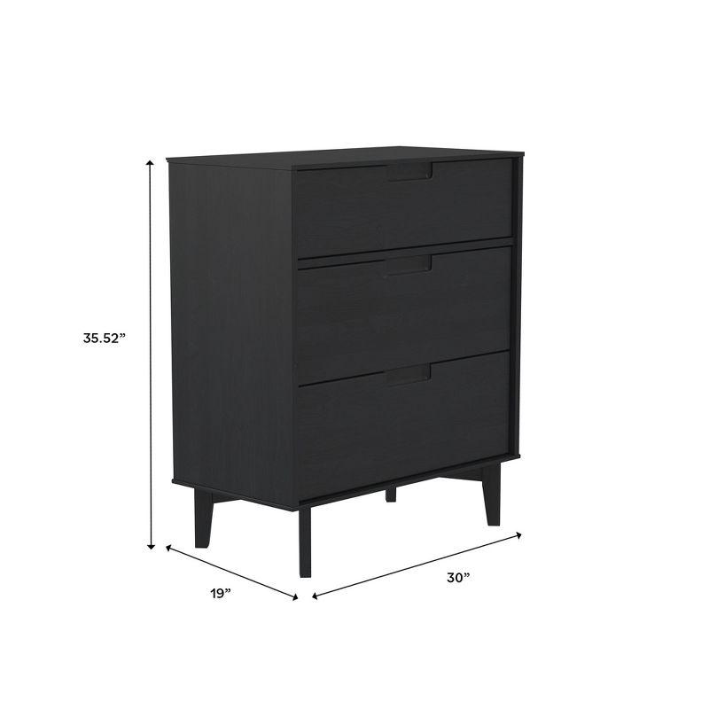 George Oliver Mid-Century Modern Solid Wood 3-Drawer Dresser – Black