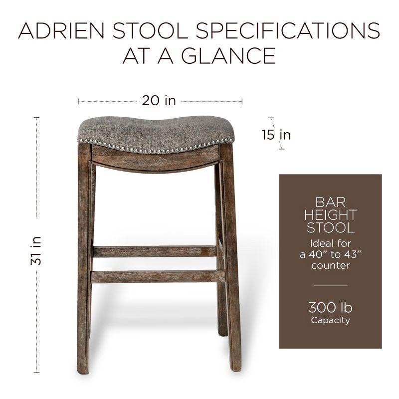 Adrien 31" Gray Wirebrush Wood Saddle Bar Stool, Set of 2