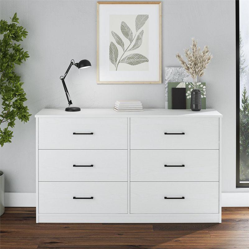 White Wide 6 Drawer Dresser with Metal Slides