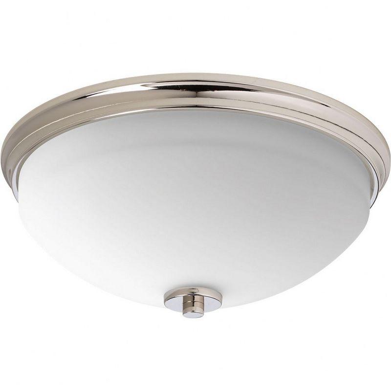 Progress Lighting Replay 2-Light Flush Mount, Polished Nickel, White Glass Shade