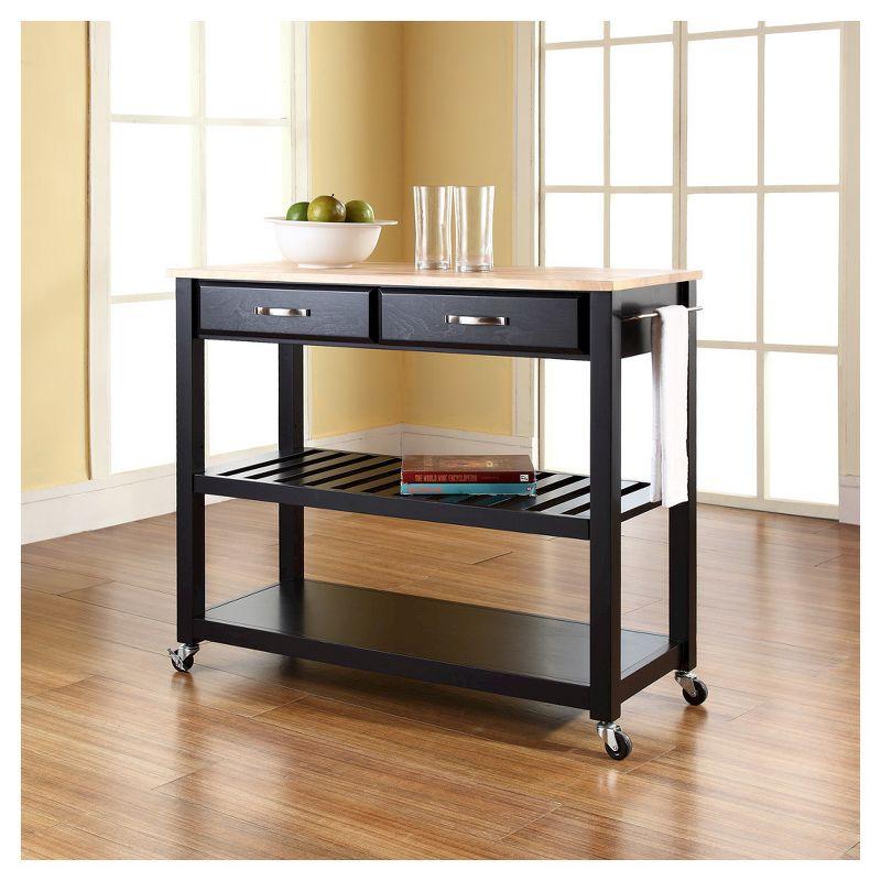 Natural Wood Top Kitchen Cart/Island with Optional Stool Storage - Black - Crosley: Solid Hardwood, Adjustable Shelf, Wheeled