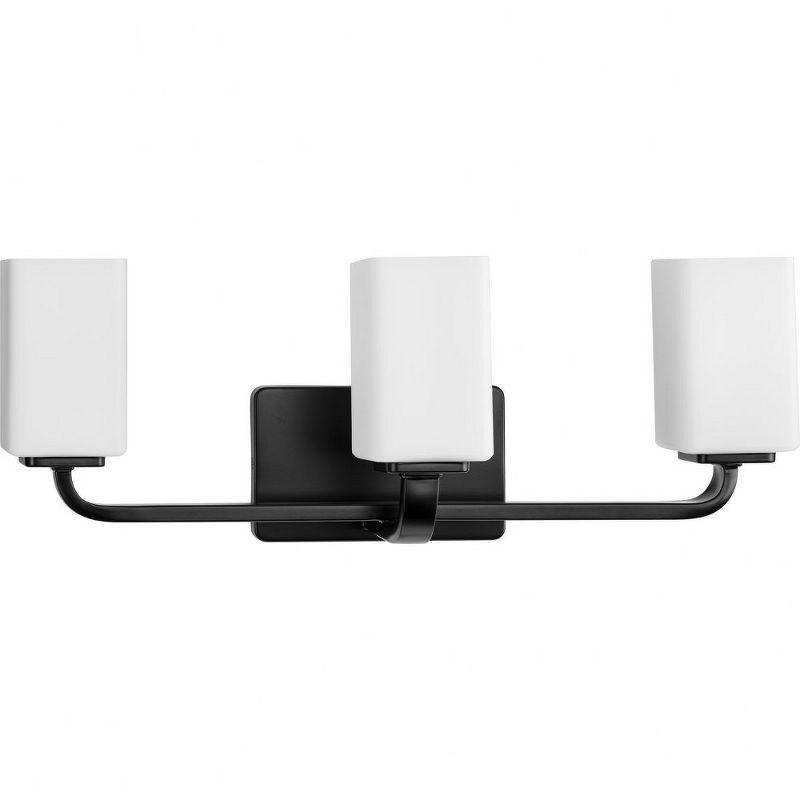 Progress Lighting Cowan 3-Light Wall Light in Matte Black with Etched Opal Glass Shade