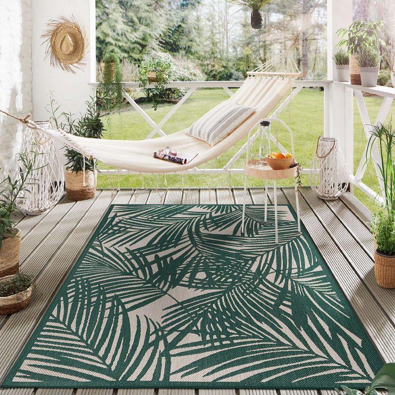 World Rug Gallery Contemporary Palm Leaf Textured Flat Weave Indoor/Outdoor Area Rug - GREEN 7'10"X10'