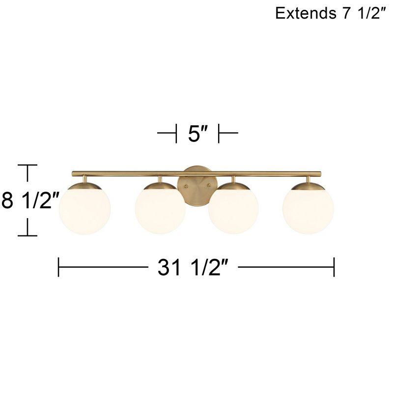 Possini Euro Design Meridian Modern Wall Light Soft Gold Hardwire 31 1/2" 4-Light Fixture Frosted White Globe Glass for Bedroom Bathroom Vanity House