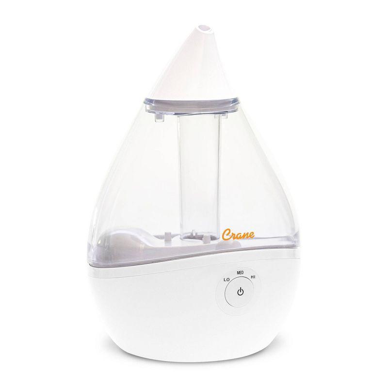 Crane USA Droplet Cool-Mist Humidifier with Vapor Tray, 0.5. Gal. - Clear & White