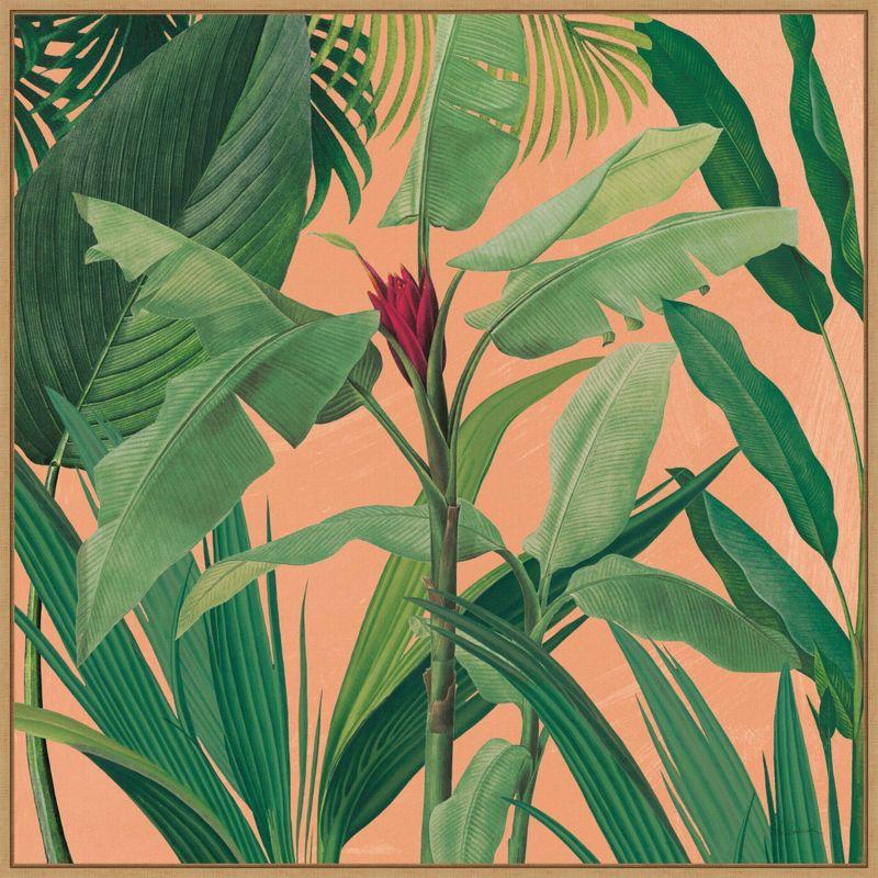 32" x 32" Green Tropical Framed Canvas Wall Art Print