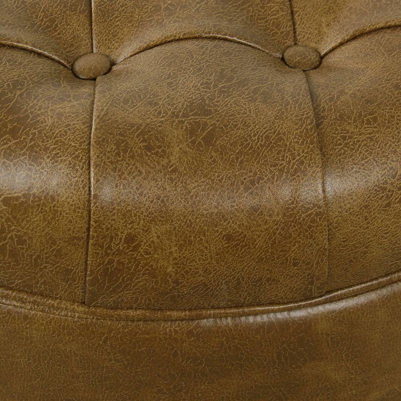 Elegant Faux Leather Tufted Round Ottoman with Storage