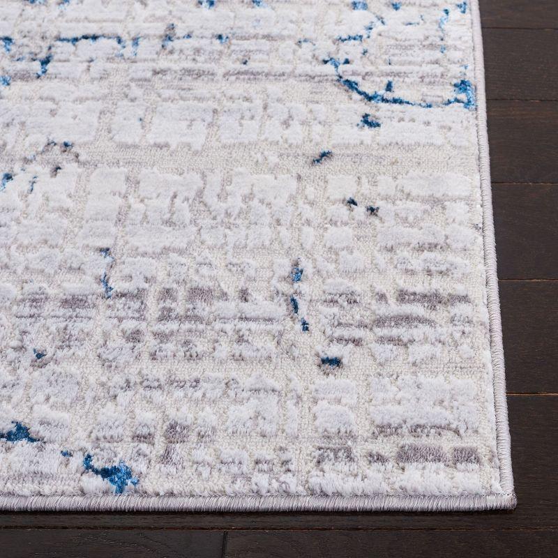 Grey/Blue Hand-Knotted Square Synthetic Area Rug - Easy Care, 6'7" x 6'7"