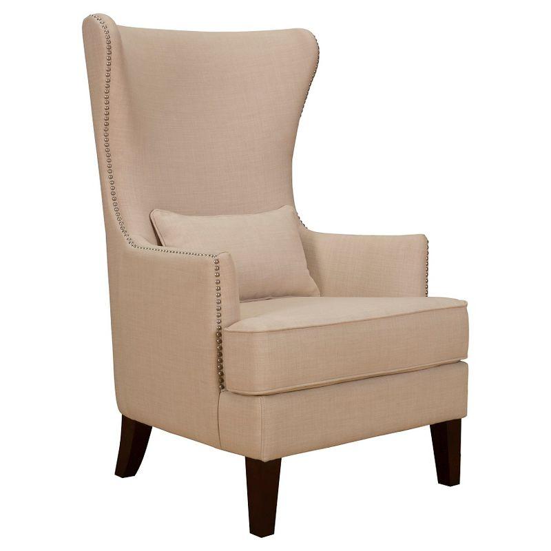 Karson High Back Upholstered Chair Natural: Picket House Furnishings, Espresso Legs, Studded Trim