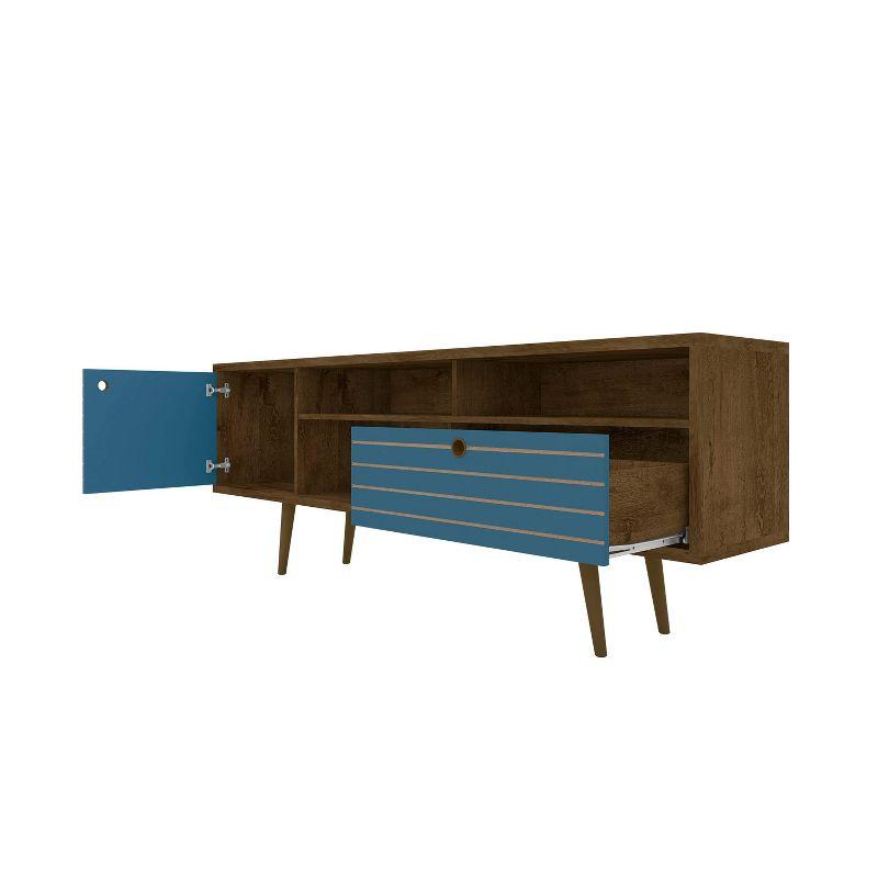 Liberty 3 Shelf and 1 Drawer TV Stand for TVs up to 65" Rustic Brown/Aqua Blue - Manhattan Comfort: Entertainment Center with Cable Management