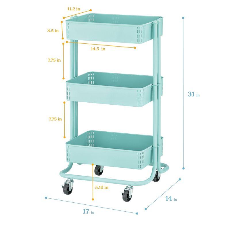 ECR4Kids 3-Tier Metal Rolling Utility Cart, Multipurpose Storage