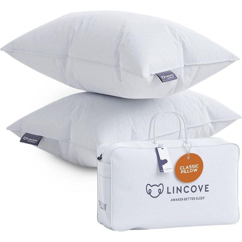 Lincove Standard White Cotton Down Feather Pillows, Set of 2