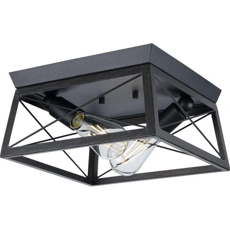 Progress Lighting, Briarwood, 2-Light Flush Mount, Textured Black, Faux-Painted Wood Enclosure