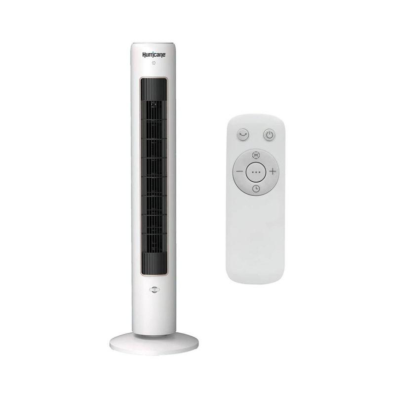 Hurricane 40 Inch Triple Action Air Enhancing Tower Fan and Aromatherapy Diffuser with Remote Control and Floor Mount Construction, 2 Pack, White
