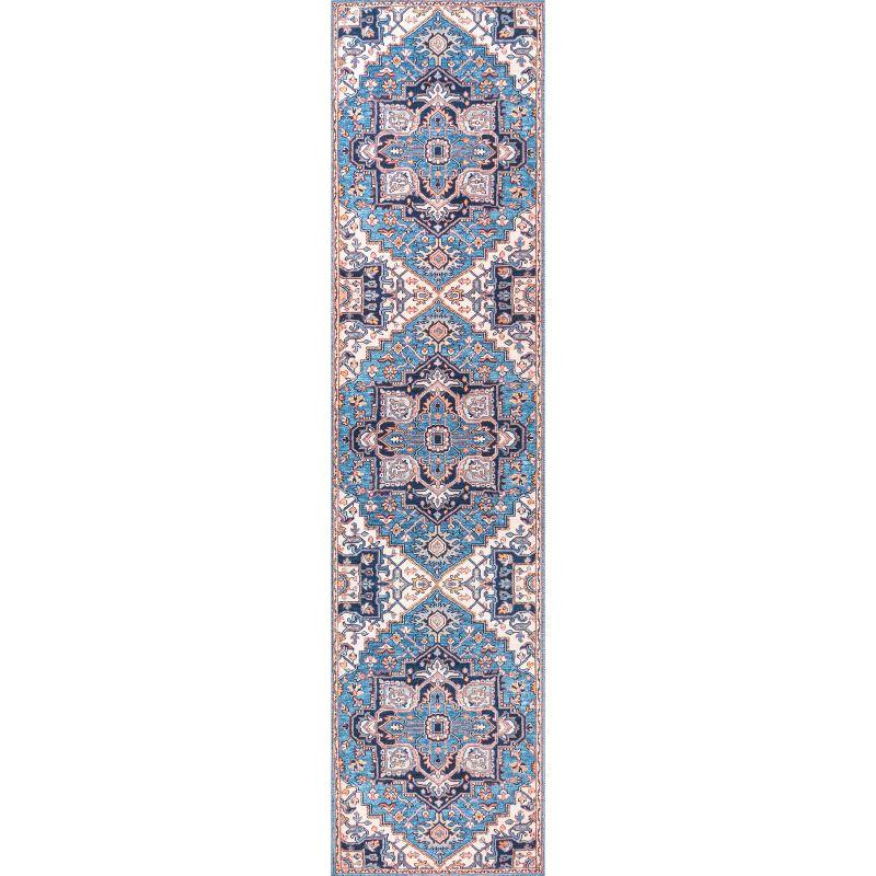 Cirali Bohemian Blue/Beige Medallion 2x8 Washable Runner Rug