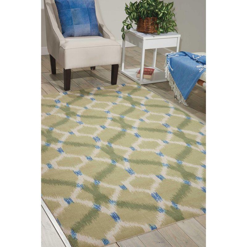 Rectangular Blue and Green Geometric Synthetic Area Rug