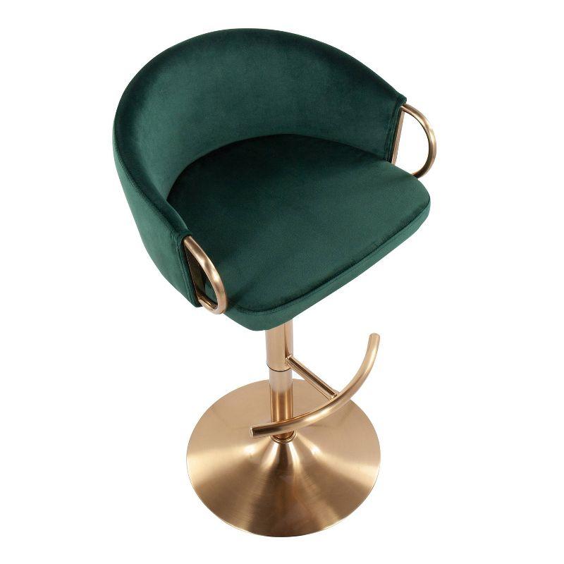 Set of 2 Claire Adjustable Barstools Gold/Green - LumiSource: Chic Velvet, Metal Base, Swivel, Footrest
