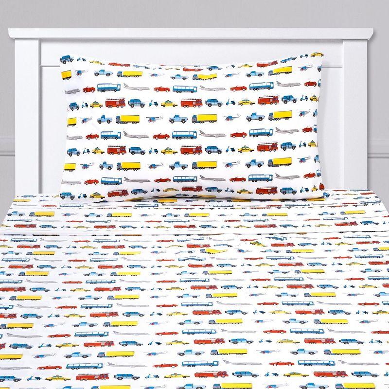 Blue Transportation Print Microfiber Twin Kids Sheet Set