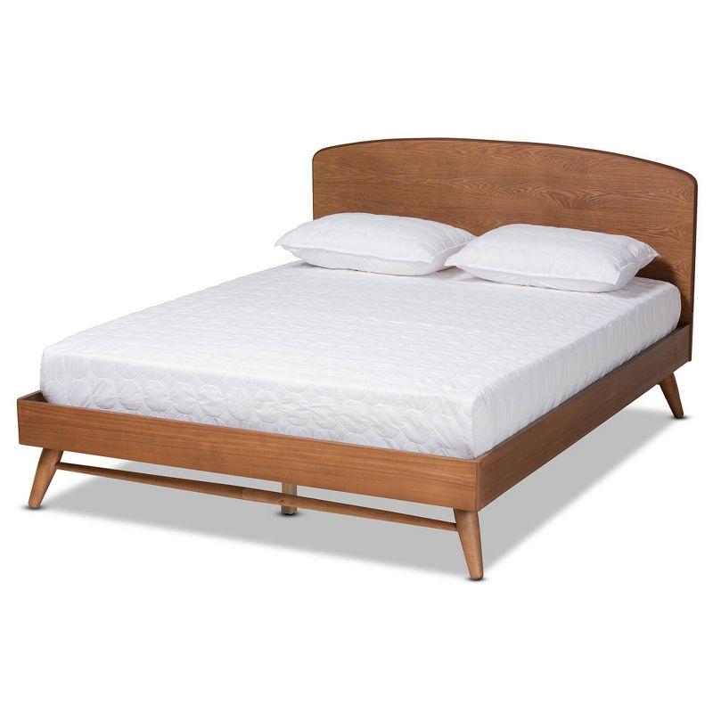 Walnut Brown Queen Wood Frame Platform Bed with Curved Headboard