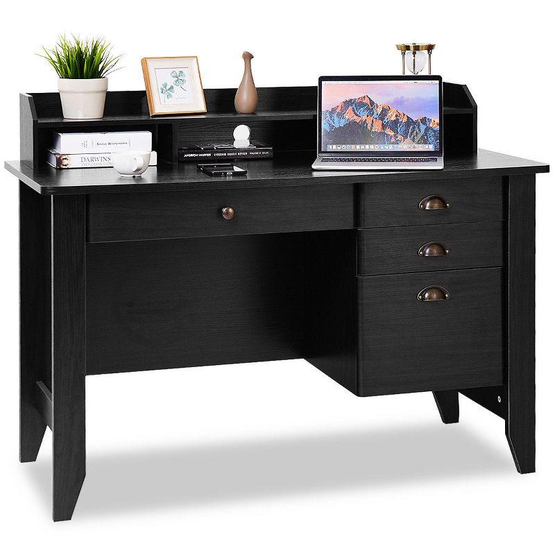 Elegant Black MDF Computer Desk with Multi-Drawer Storage and Monitor Shelf