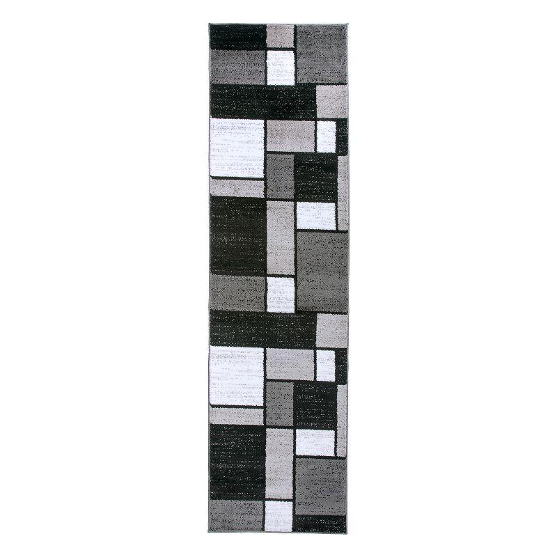 World Rug Gallery Contemporary Modern Boxed Color Block Gray 2'x10' Runner Rug:  Indoor,  Low Pile,  Stain-Resistant,  Area Rugs