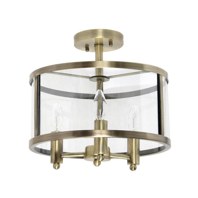 3-Light 13" Industrial Farmhouse Glass/Metallic Accented Semi-flushmount Ceiling Light Brass - Lalia Home: UL Listed, Metal Body, E12 Base