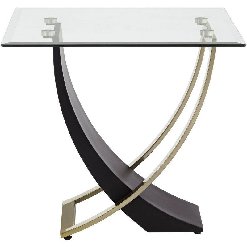 Modern Black and Gold Square Glass Top End Table