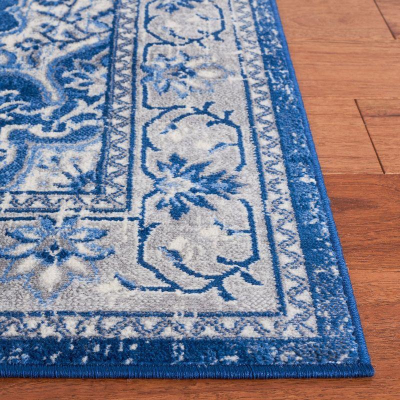 Ivory and Navy Synthetic Hand-Knotted Square Area Rug