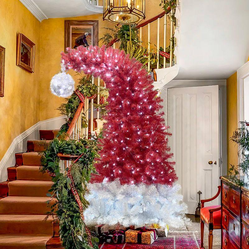 72in Red+White Artificial Fir Bent Top Christmas Tree, Xmas Tree Bendable Grinch Style X-mas Tree, Holiday Decoration 6FT - The Pop Home