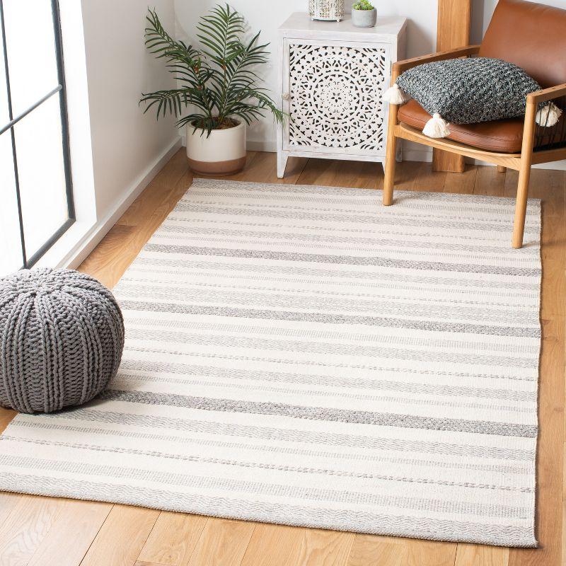 Striped Kilim STK501 Hand Woven Area Rug - Ivory/Grey - 5'x8' - Safavieh.