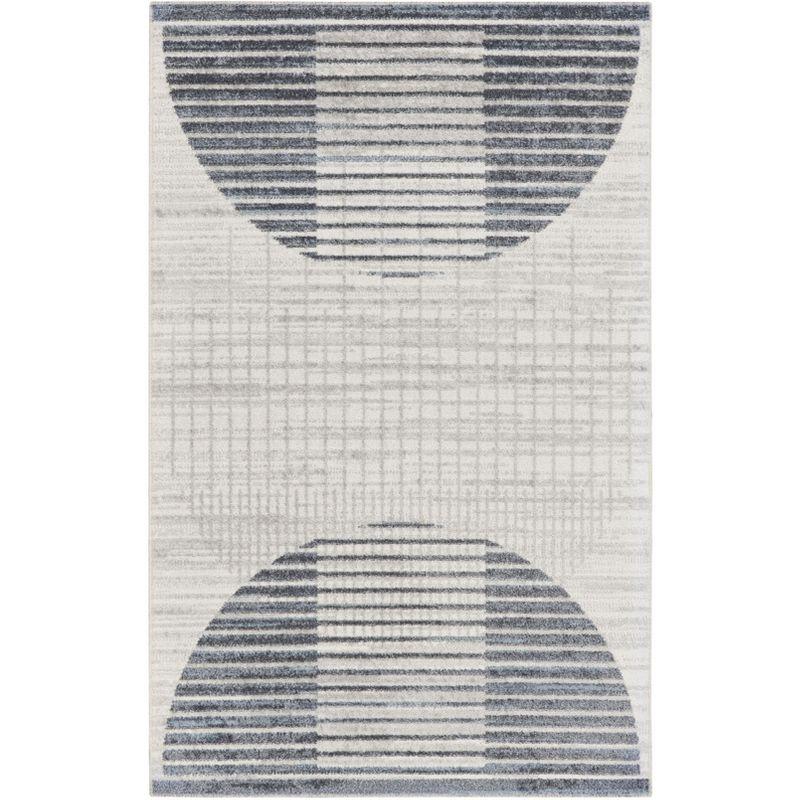 Nourison Astra Machine Washable Semi Circles Mid-Century Modern Indoor Rug Ivory Blue 2'2" x 4'