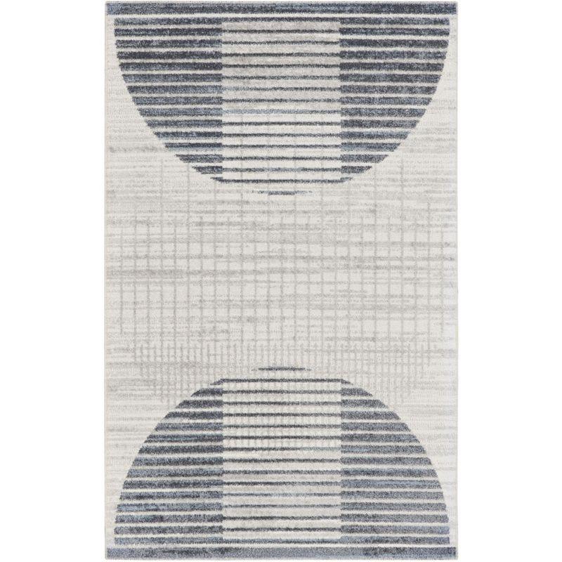 Blue and Ivory Geometric Washable Flatweave Rug 2'2" x 4'