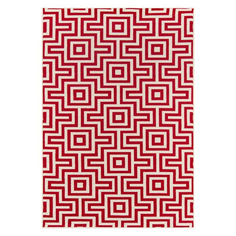 Vibrant Red Nautical Trellis 2'3"x4'6" Outdoor Rug