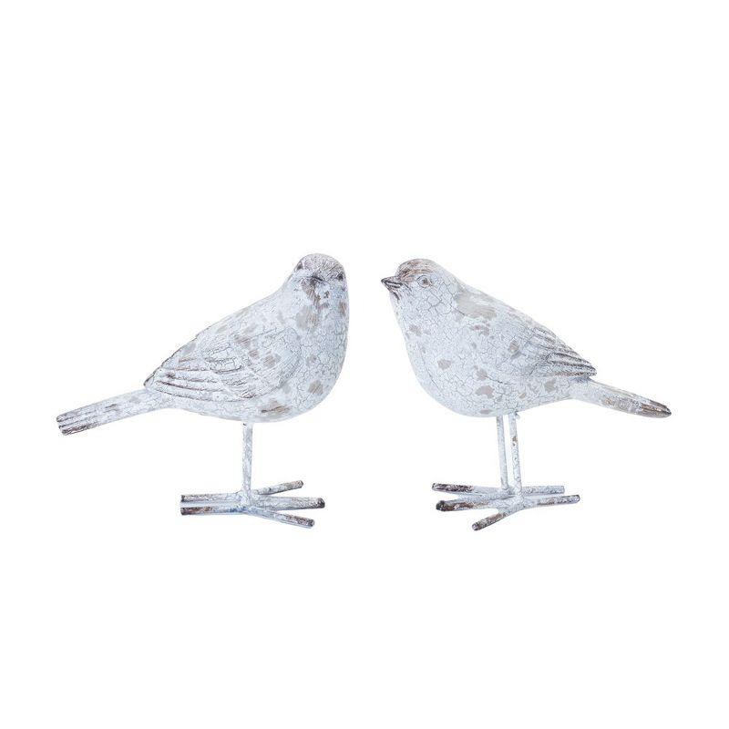 Weathered Gray and Brown Resin Bird Figurines Set of 4