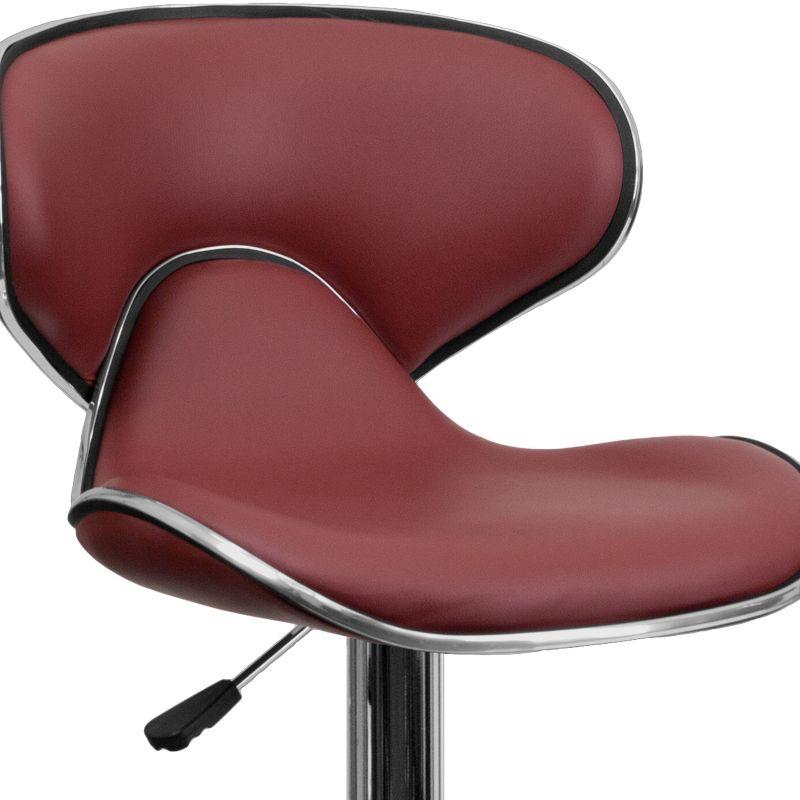 Ergonomic Burgundy Vinyl Adjustable Swivel Barstool with Chrome Base