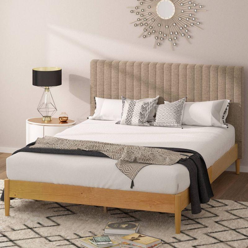 Zinus King Amelia Wood Platform Bed Frame with Upholstered Headboard Brown: Contemporary Style, No Box Spring Needed, Steel Frame & Foam Fill